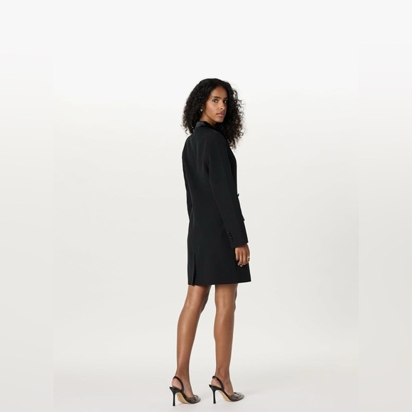 The Drop Black Double-Breasted Blazer Mini Dress, Satin Lapel, Size: XS - Picture 2 of 7